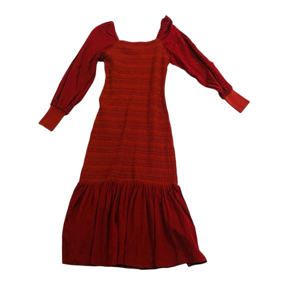 Anthropologie - Smocked Puff-Sleeved Midi Dress Prairie Cottagecore - Picture 7 of 12